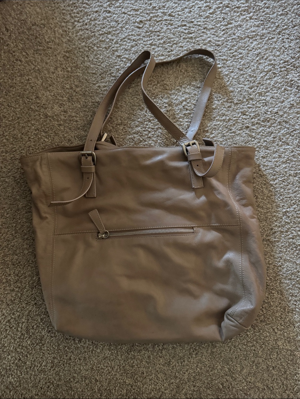 Garnet Hill Taupe Leather Tote with Front Zip